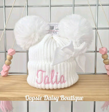 Load image into Gallery viewer, Personalised Pom Pom Hats Size 0-12mth