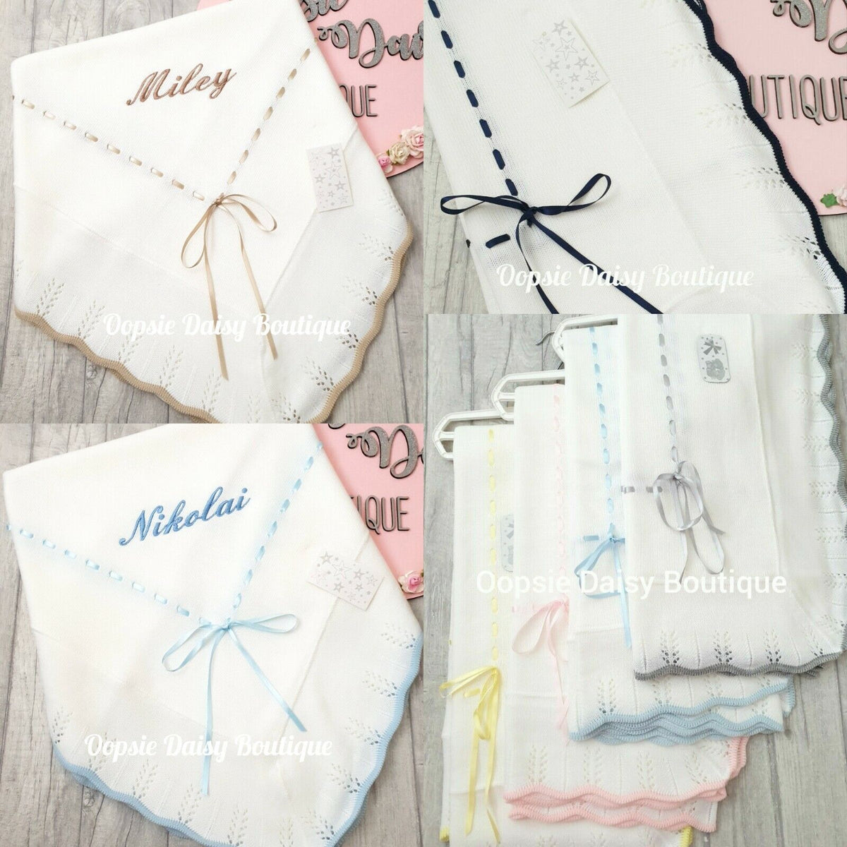 Personalised Baby Shawl Spanish Knitted Ribbon Blanket – Oopsie