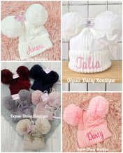 Load image into Gallery viewer, Personalised Pom Pom Hats Size 0-12mth