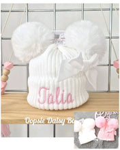 Load image into Gallery viewer, Personalised Pom Pom Hats Size 0-12mth