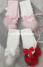 Load image into Gallery viewer, Baby Knitted Pom Pom Scarfs with Ribbon 0-6 yrs