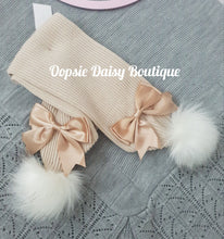 Load image into Gallery viewer, Baby Knitted Pom Pom Scarfs with Ribbon 0-6 yrs
