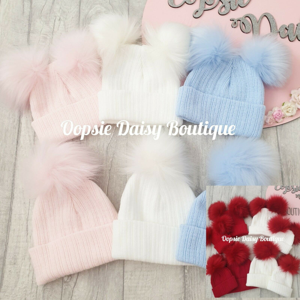 Baby Girls Boys Lovely Knitted Pom Pom Hats Size Newborn 3-12