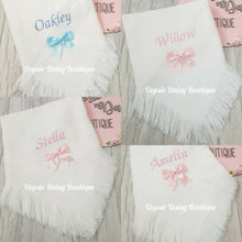 Load image into Gallery viewer, Personalised Baby Shawl Blanket with Ribbon Christening Shawl