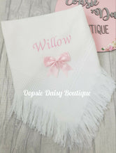 Load image into Gallery viewer, Personalised Baby Shawl Blanket with Ribbon Christening Shawl