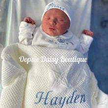 Load image into Gallery viewer, Personalised Baby Shawl Blanket with Ribbon Christening Shawl