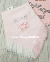 Load image into Gallery viewer, Personalised Baby Shawl Blanket with Ribbon Christening Shawl
