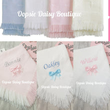 Load image into Gallery viewer, Personalised Baby Shawl Blanket with Ribbon Christening Shawl