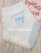 Load image into Gallery viewer, Personalised Baby Shawl Blanket with Ribbon Christening Shawl