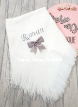 Load image into Gallery viewer, Personalised Baby Shawl Blanket with Ribbon Christening Shawl
