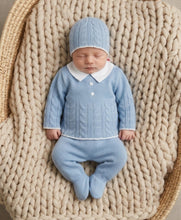 Load image into Gallery viewer, Baby Boys Dusty Blue Cable Knit 3-Piece Set – 0–3 Months