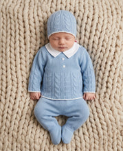Load image into Gallery viewer, Baby Boys Dusty Blue Cable Knit 3-Piece Set – 0–3 Months