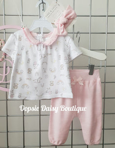 Baby Girls Vintage Toys Trouser Set with Headband