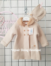 Load image into Gallery viewer, Beige Knitted Pram Coat with Bonnet Fur Collar