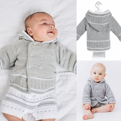 Grey Knitted Baby Jacket Cardigan Pram Coat  - Dandelion