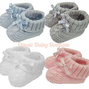 Baby Knitted Ribbon Slippers Booties x 7 Colours