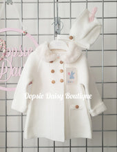 Load image into Gallery viewer, White Knitted Pram Coat with Bonnet Fur Collar