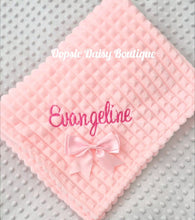 Load image into Gallery viewer, Personalised Baby Blanket Supersoft Waffle Design with Ribbon