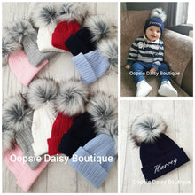 Load image into Gallery viewer, Personalised Hats Girls &amp; Boys Pom Pom Hats 0-6 years