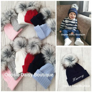 Personalised Hats Girls & Boys Pom Pom Hats 0-6 years