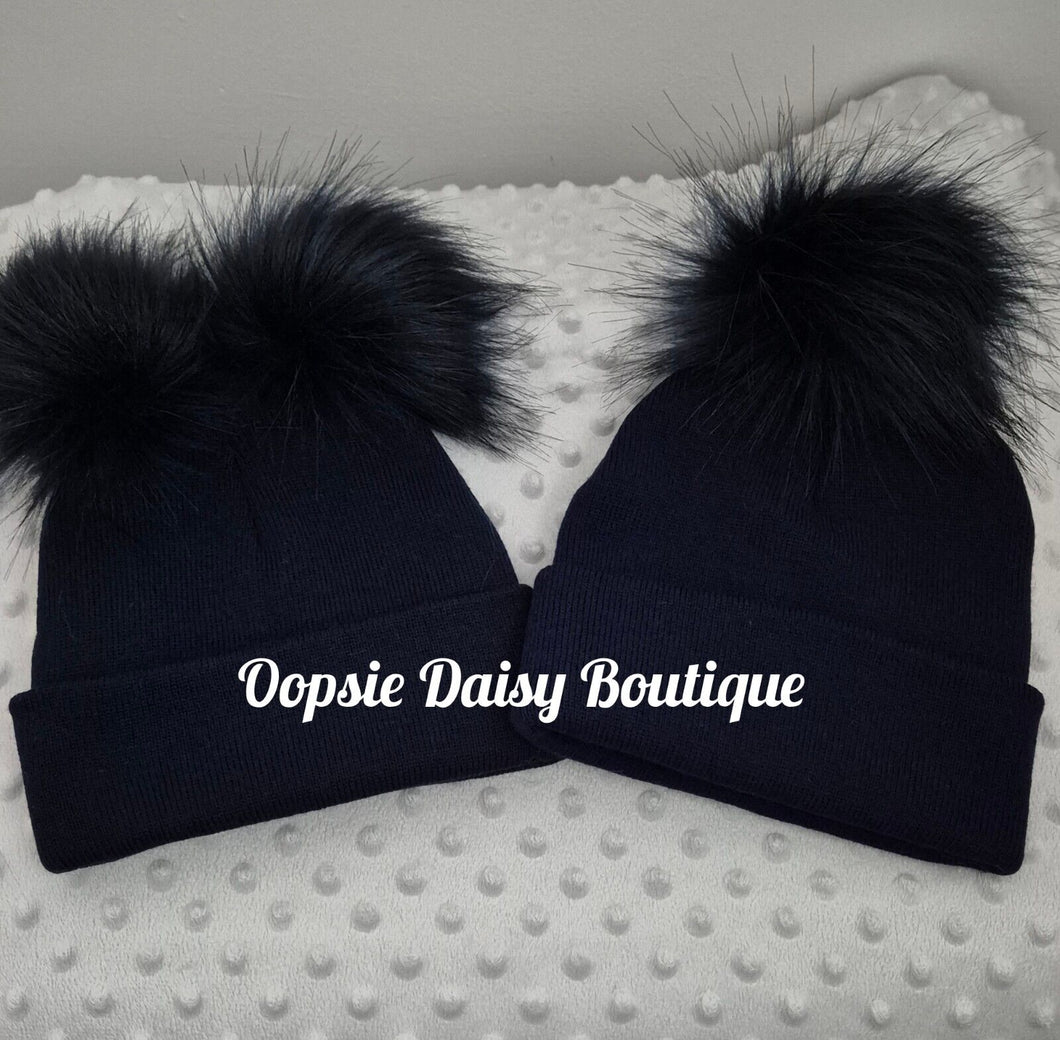 Navy Blue Pom Pom Hat Size 2-6yrs