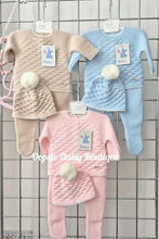 Load image into Gallery viewer, Boys &amp; Girls Knitted Trouser Set with Matching Pom Pom Hat