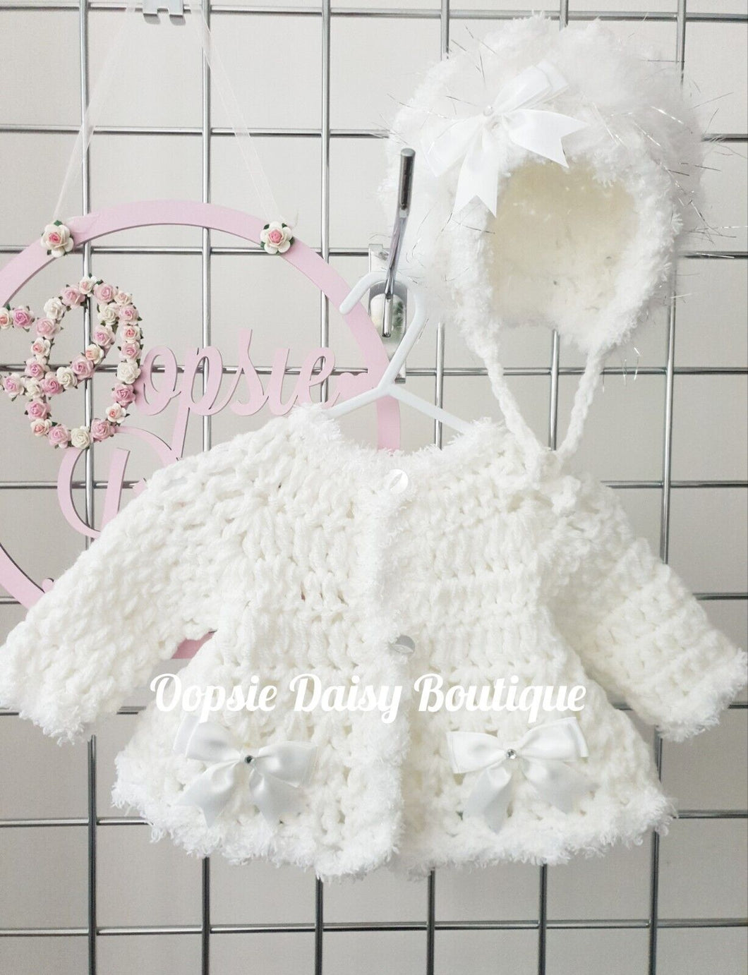 Baby Girls Crochet Cardigan & Bonnet Sets Size 0-3mth