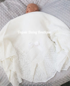 White Spanish Knitted Ribbon Shawl Blanket