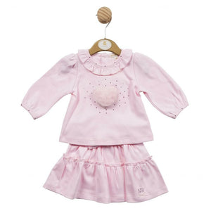 Designer Baby Girls Pink Fur Heart Skirt Set