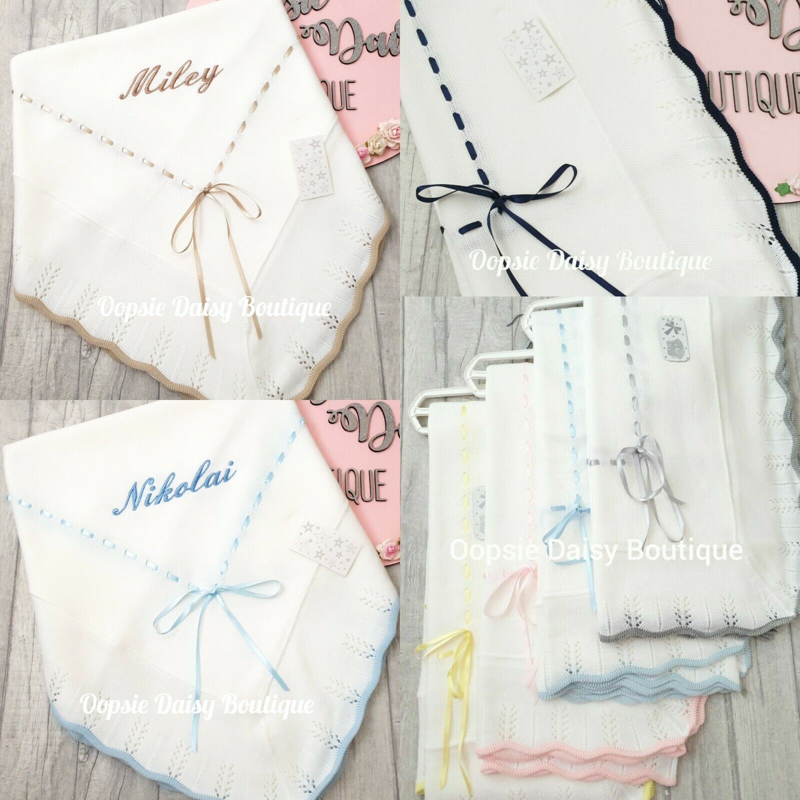 Personalised Baby Shawl Spanish Knitted Ribbon Blanket – Oopsie