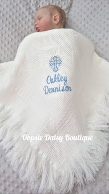 White Personalised Cross Shawl Blanket