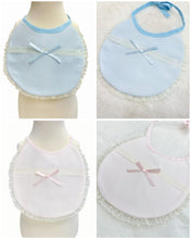 Load image into Gallery viewer, Spanish Baby Bib Ribbon Slot Waffle Design