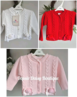 Girls Knitted Ribbon & Pom Pom Cardigan