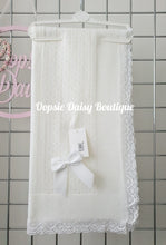 Load image into Gallery viewer, White Baby Knitted Shawl Blanket Lace Trim
