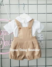 Load image into Gallery viewer, Boys Beige Waffle Dungaree Sets Small fitting