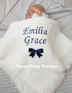 Personalised Baby Shawl Blanket with Ribbon