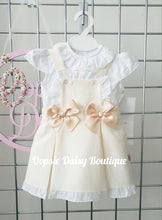 Load image into Gallery viewer, Cream &amp; Caramel Pretty Ribbon Lace Waffle Dress Sets