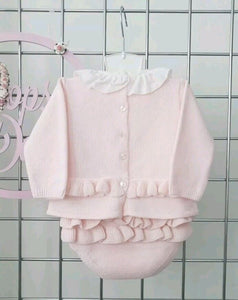 Girls Pretty Knitted Jam Pants Set Frilly Bum