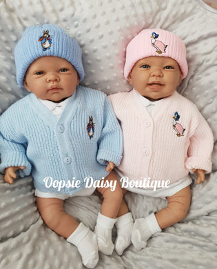 Peter Rabbit Cardigan & Knitted Beanie Hat Sets - Size Newborn