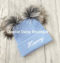 Load image into Gallery viewer, Personalised Hats Girls &amp; Boys Lovely Knitted Pom Pom Hats 0-6 years
