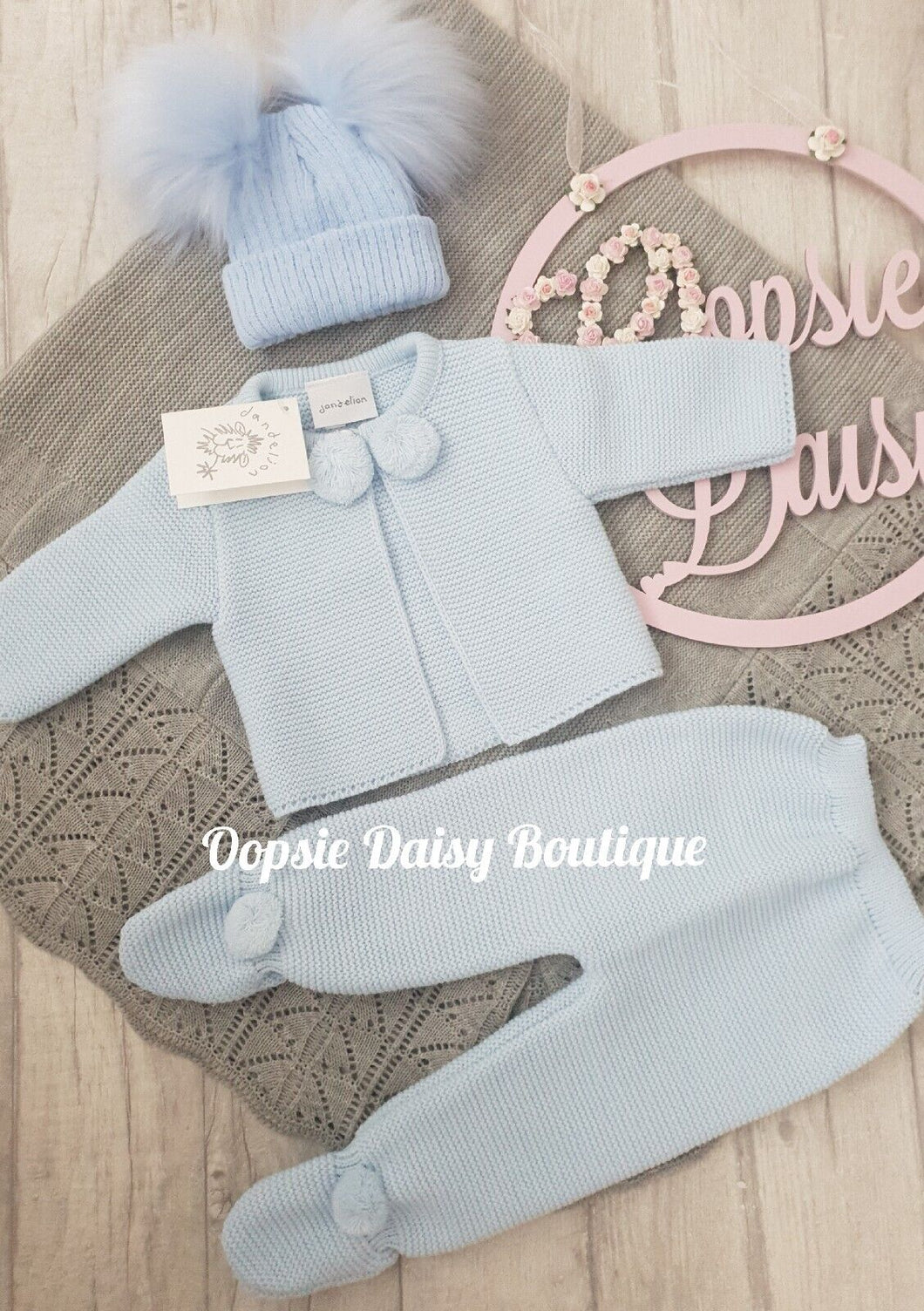 Boys Blue Knitted Pom Pom Suit - Dandelion/ All Hats Available Separately
