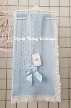 Load image into Gallery viewer, Blue Baby Knitted Shawl Blanket Lace Trim