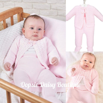 Girls Pink Knitted Cable Knitted Suit 2 Piece - Dandelion
