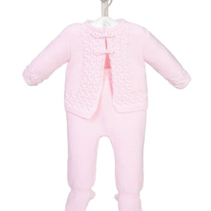 Girls Pink Knitted Cable Knitted Suit 2 Piece - Dandelion