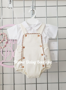 Boys Cream/Caramel Waffle Dungaree Sets