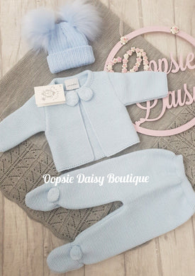 Boys Blue Knitted Pom Pom Suit - Dandelion  All Hats Available Separately