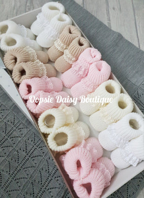 Baby Spanish Booties Ribbon & Lace Size 0-3mth