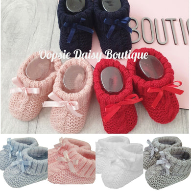 Baby Knitted Ribbon Slippers Booties x 7 Colours