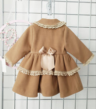 Load image into Gallery viewer, Girls Camel Brown Coat Ribbon &amp; Lace