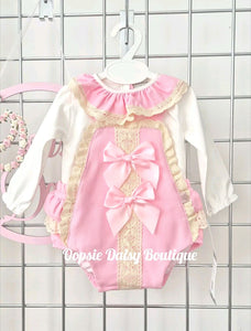Girls Pink Ribbon Romper & Blouse Set